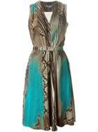 Salvatore Ferragamo Striped And Snakeskin Print Dress, Women's, Size: 40, Brown, Silk/acetate