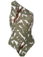 Adriana Degreas Printed One Shoulder Swimsuit - Green