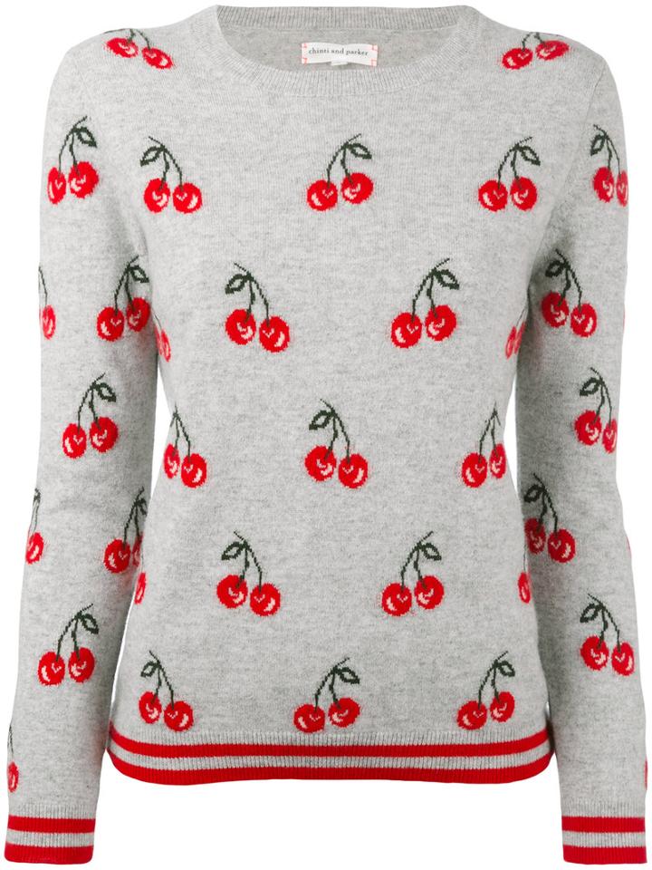 Chinti And Parker - All-over Cherry Sweater - Women - Cashmere - M, Grey, Cashmere