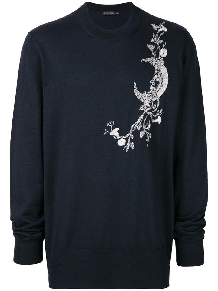 Alexander Mcqueen Moon Embroidered Jumper - Blue