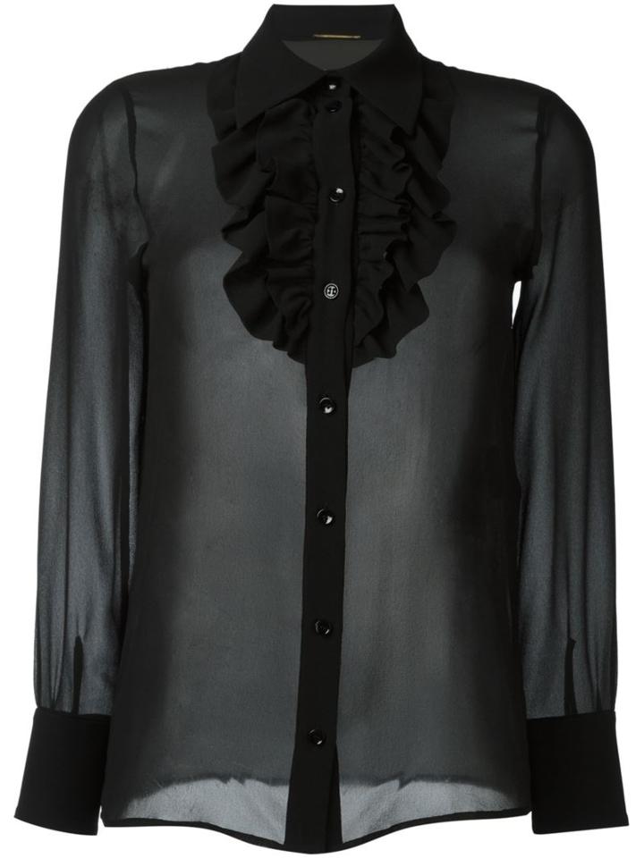 Saint Laurent Ruffle Placket Shirt, Women's, Size: 36, Black, Silk