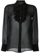 Saint Laurent Ruffle Placket Shirt, Women's, Size: 36, Black, Silk