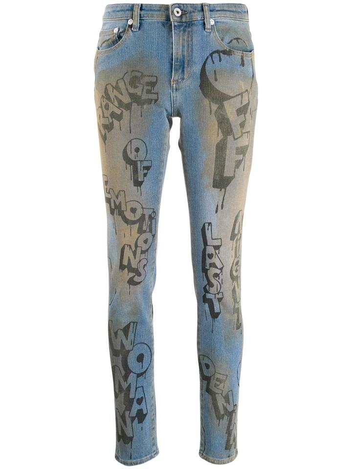 Off-white Graffiti Print Skinny Jeans - Blue