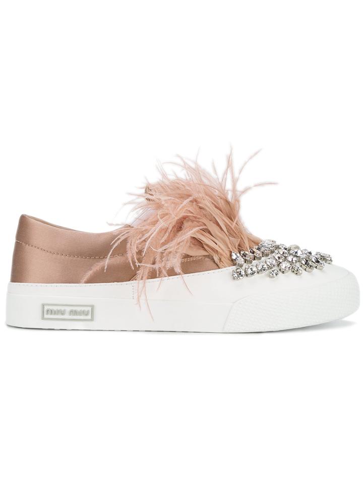 Miu Miu Embellished Slip-on Sneakers - Pink & Purple