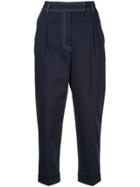Jour/né Contrast Stitching Cropped Trousers - Blue