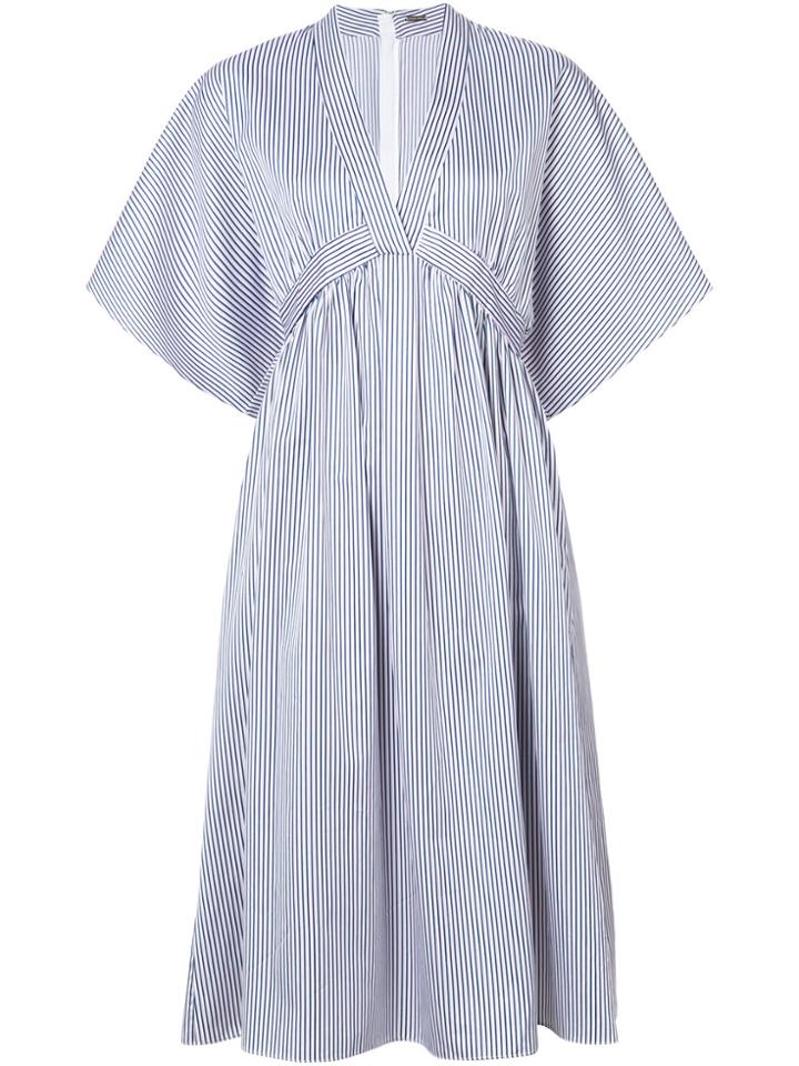 Adam Lippes Striped V-neck Midi Dress - Blue