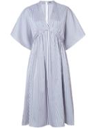 Adam Lippes Striped V-neck Midi Dress - Blue