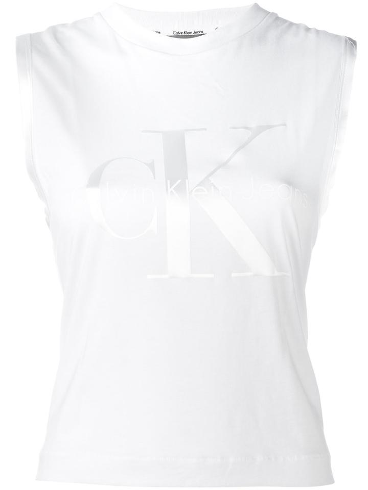 Calvin Klein Jeans - Logo Print Tank Top - Women - Cotton/polyester/spandex/elastane/lyocell - S, White, Cotton/polyester/spandex/elastane/lyocell