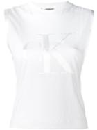 Calvin Klein Jeans - Logo Print Tank Top - Women - Cotton/polyester/spandex/elastane/lyocell - S, White, Cotton/polyester/spandex/elastane/lyocell