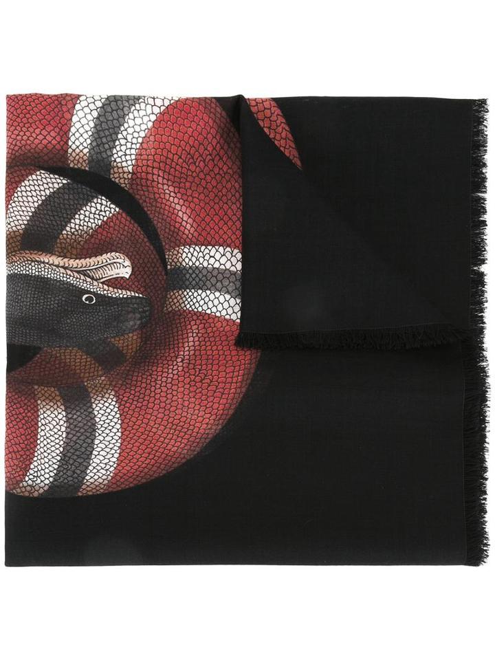 Gucci Snake Print Scarf, Men's, Black, Wool