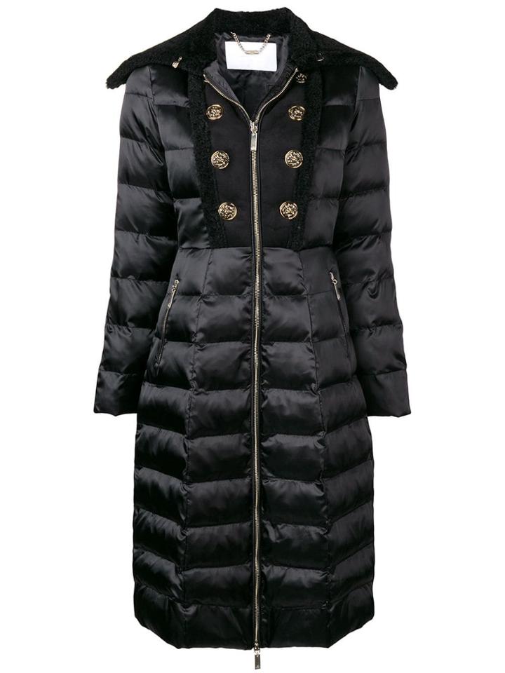 Elisabetta Franchi Button Embellished Quilted Coat - Black