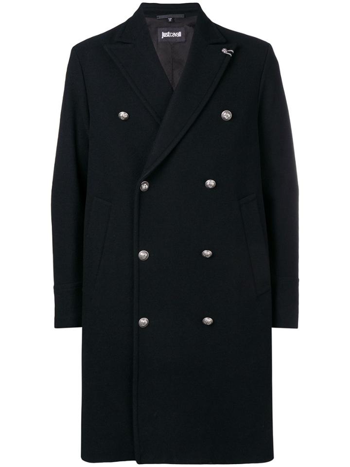 Just Cavalli Double-breasted Fitted Coat - Black