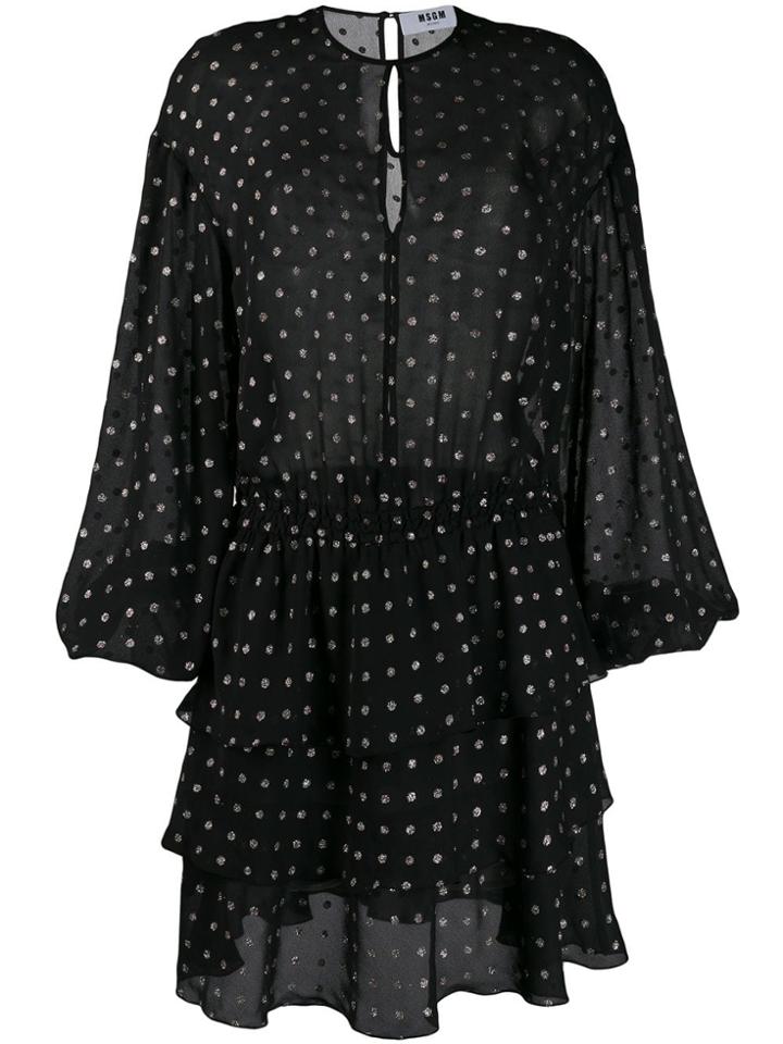 Msgm Polka Dot Ruffle Dress - Black
