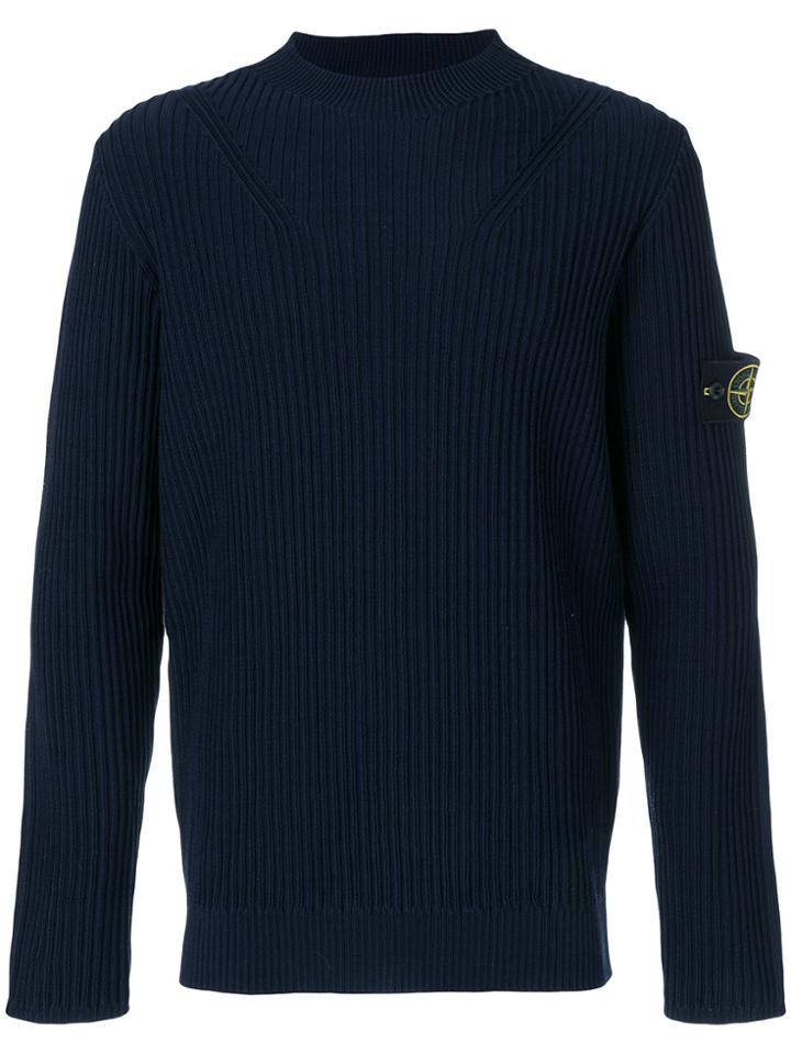 Stone Island Ribbed Logo Sweater - Blue