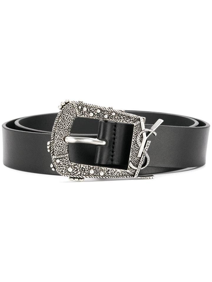 Saint Laurent Ysl Embellished Buckle Belt - Black