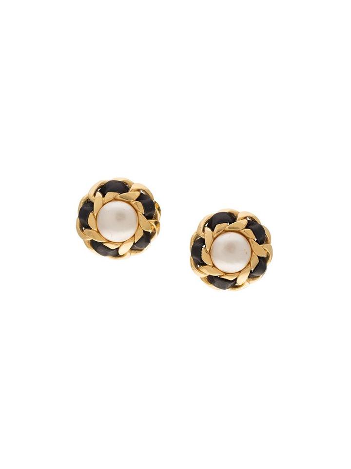 Chanel Vintage Pearl Clip-on Earrings, Women's, Black