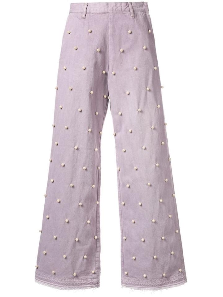 Tu Es Mon Trésor Embellished Wide Jeans - Purple