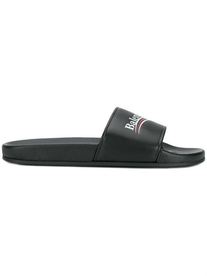 Balenciaga Logo Pool Slides - Black