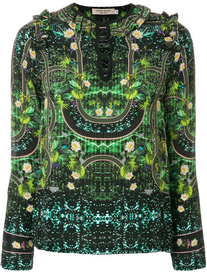 Piccione. Piccione Patterned Frill Blouse - Green