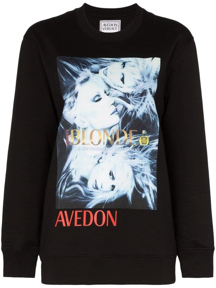 Versace Donatella Print Cotton Sweatshirt - Black