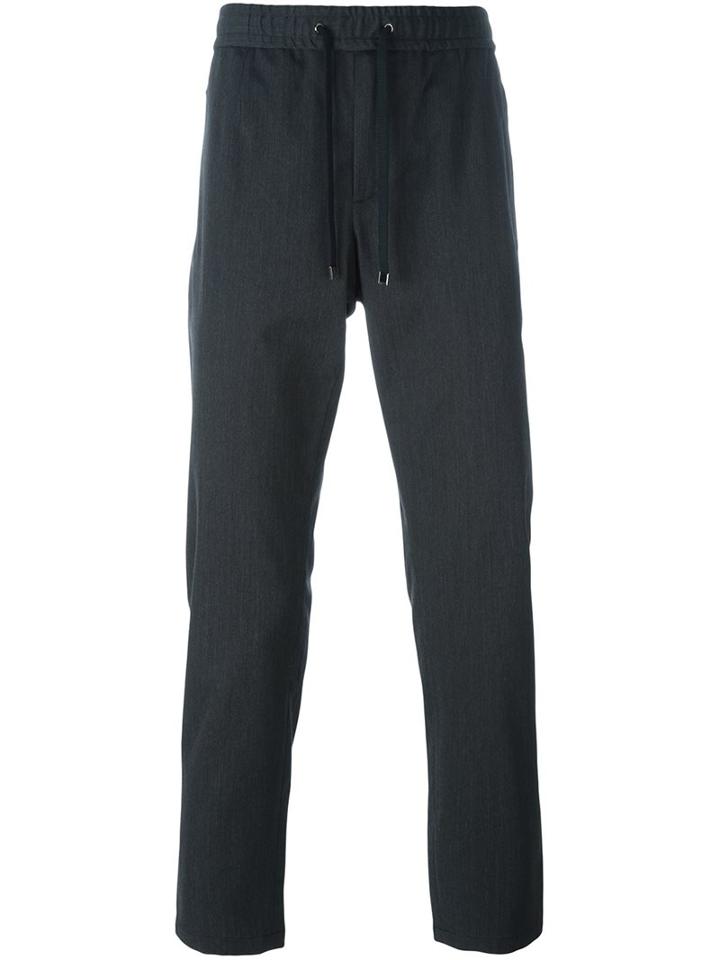 Dolce & Gabbana Slim Fit Trousers, Men's, Size: 50, Grey, Cotton/calf Leather/spandex/elastane/virgin Wool