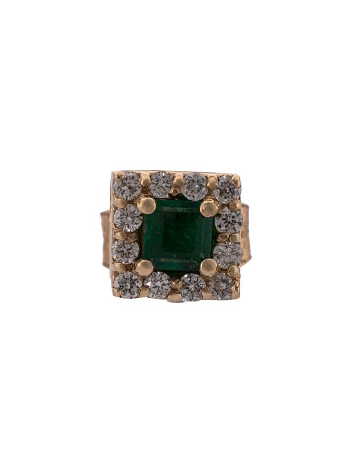 Alison Lou 14kt Yellow Gold, Green Emerald And Diamond Stud