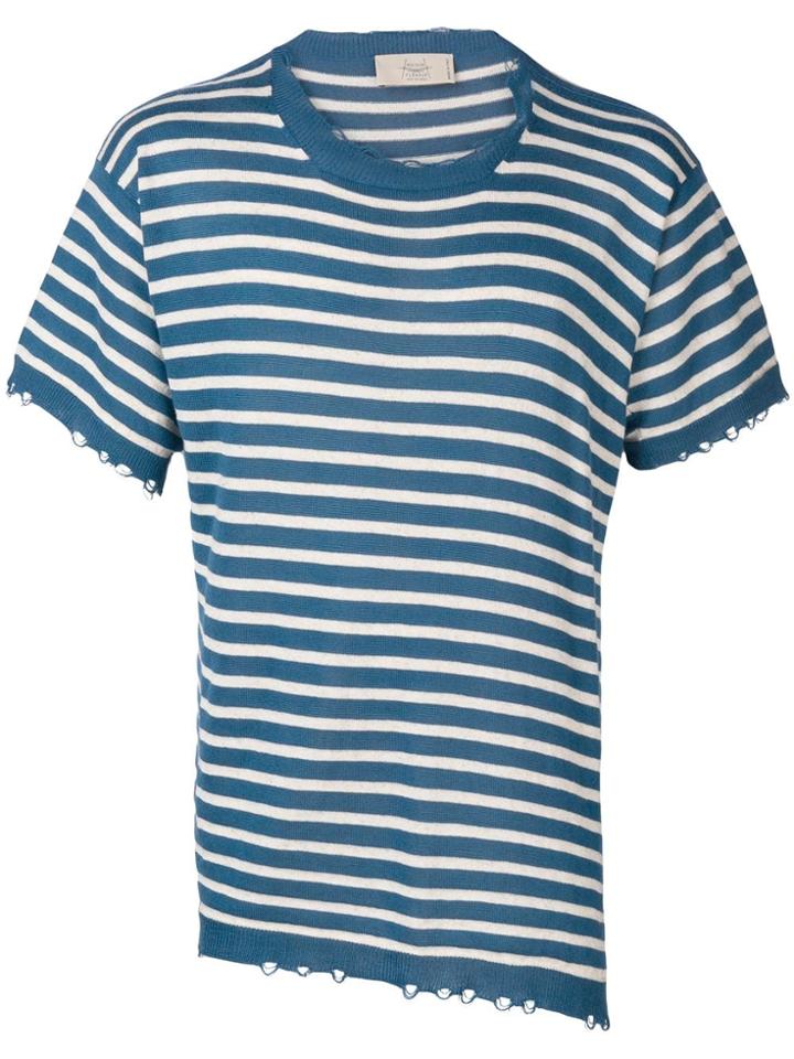 Maison Flaneur Striped Asymmetric Knit T-shirt - Blue