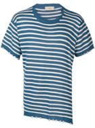 Maison Flaneur Striped Asymmetric Knit T-shirt - Blue