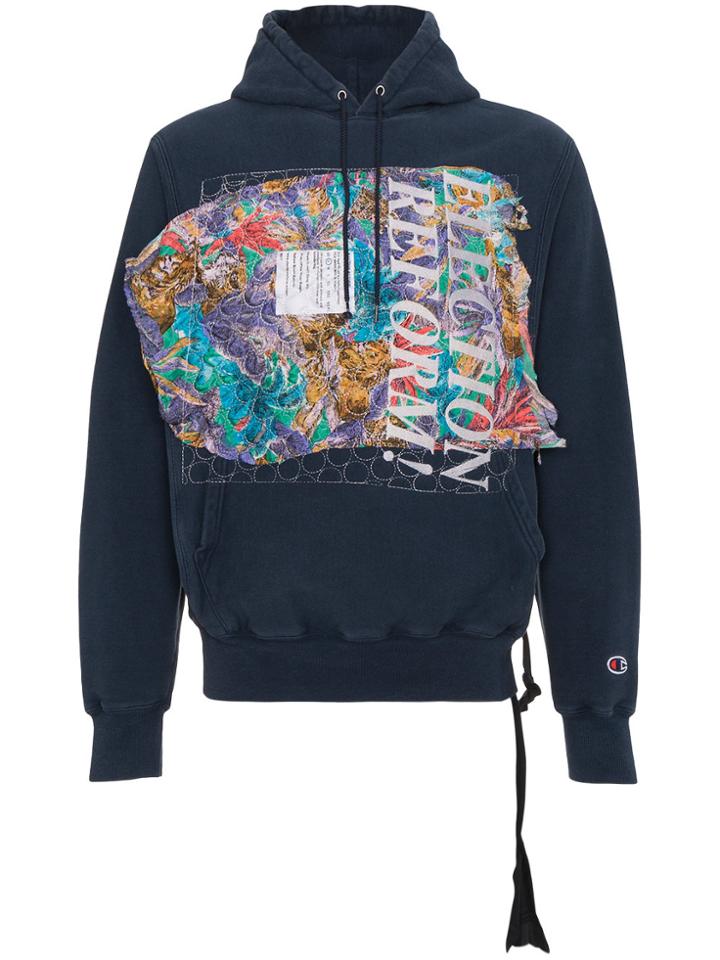 Election Reform Blue Embroidered Patchwork Hoodie