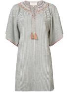 The Great Striped Embroidered Smock Dress - White