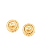 Chanel Vintage Round Cc Cutout Earrings - Gold