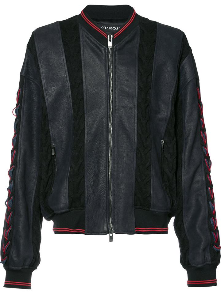 Y / Project - Panelled Bomber Jacket - Men - Cotton/calf Leather/acetate - 46, Blue, Cotton/calf Leather/acetate