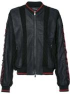 Y / Project - Panelled Bomber Jacket - Men - Cotton/calf Leather/acetate - 46, Blue, Cotton/calf Leather/acetate