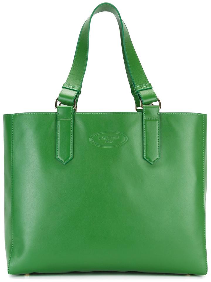 Lanvin Logo Embossed Tote, Women's, Green, Leather