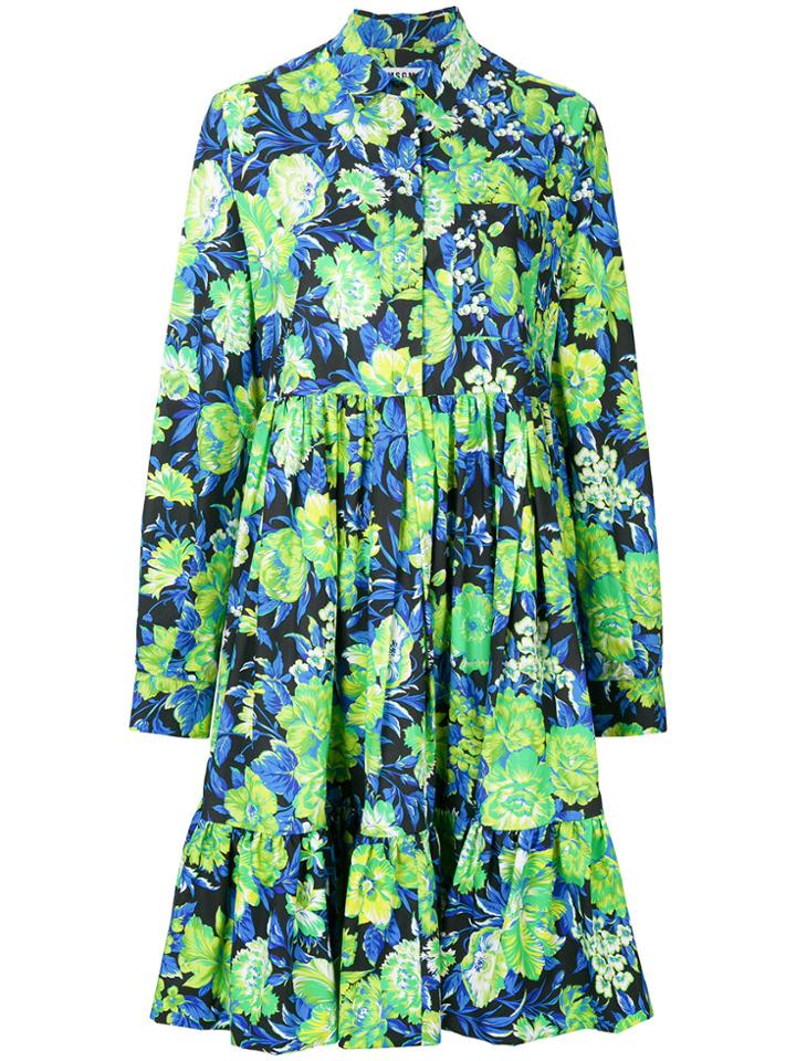 Msgm Floral Print Shirt Dress - Multicolour