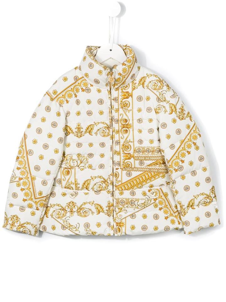 Young Versace Greca Print Padded Jacket, Girl's, Size: 6 Yrs, White
