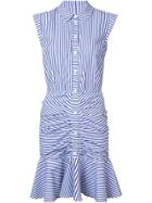 Veronica Beard Striped Ruched Shirt Dress - Blue