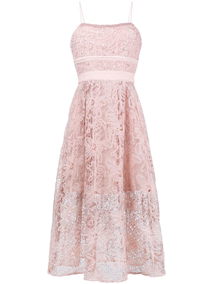 Self-portrait Embroidered Flared Midi Dress - Pink & Purple