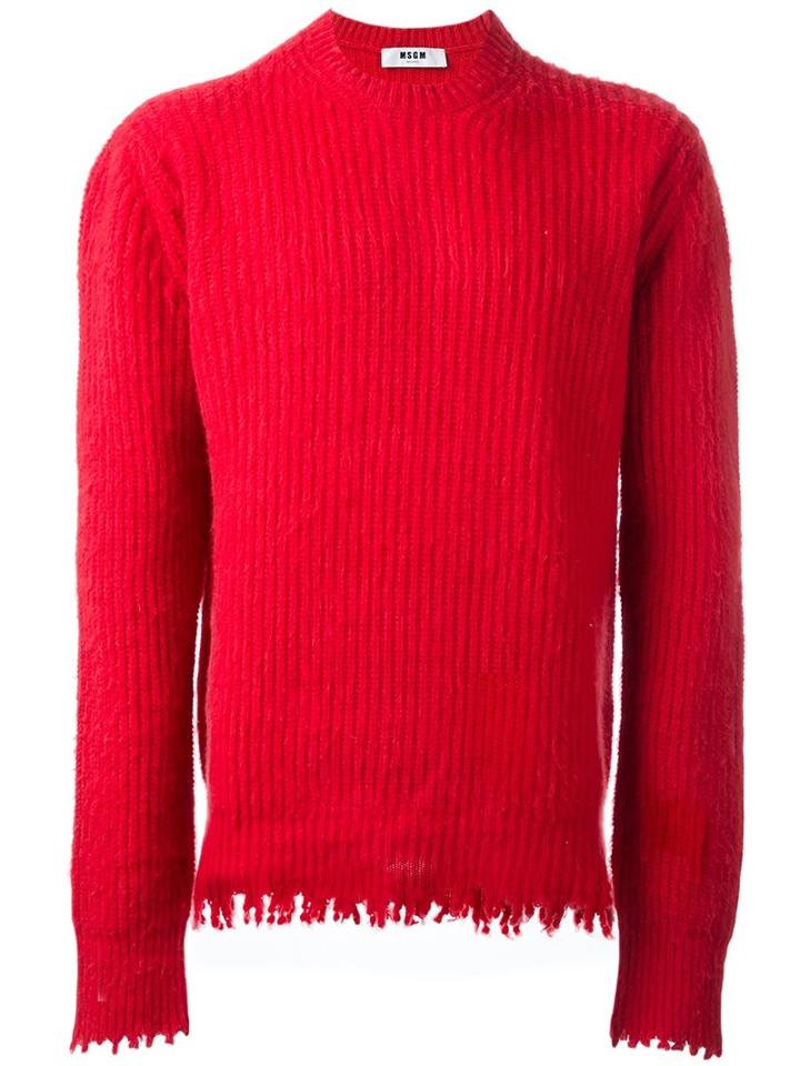 Msgm Frayed Jumper, Men's, Size: Small, Red, Polyamide/wool