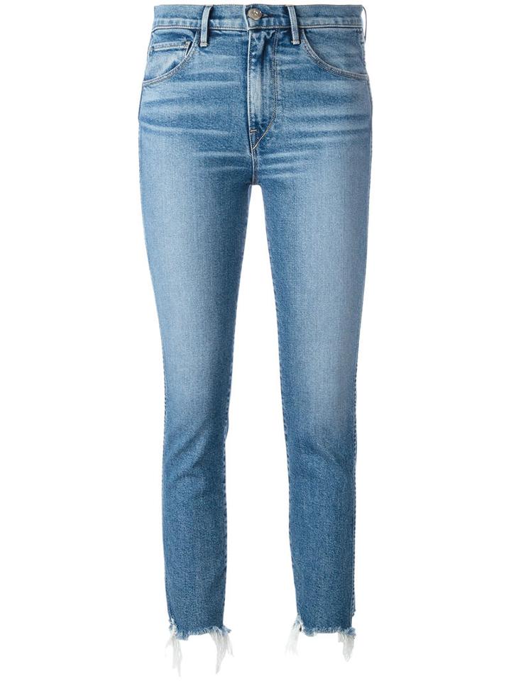 3x1 Frayed Cropped Jeans, Women's, Size: 28, Blue, Spandex/elastane/polyester/cotton