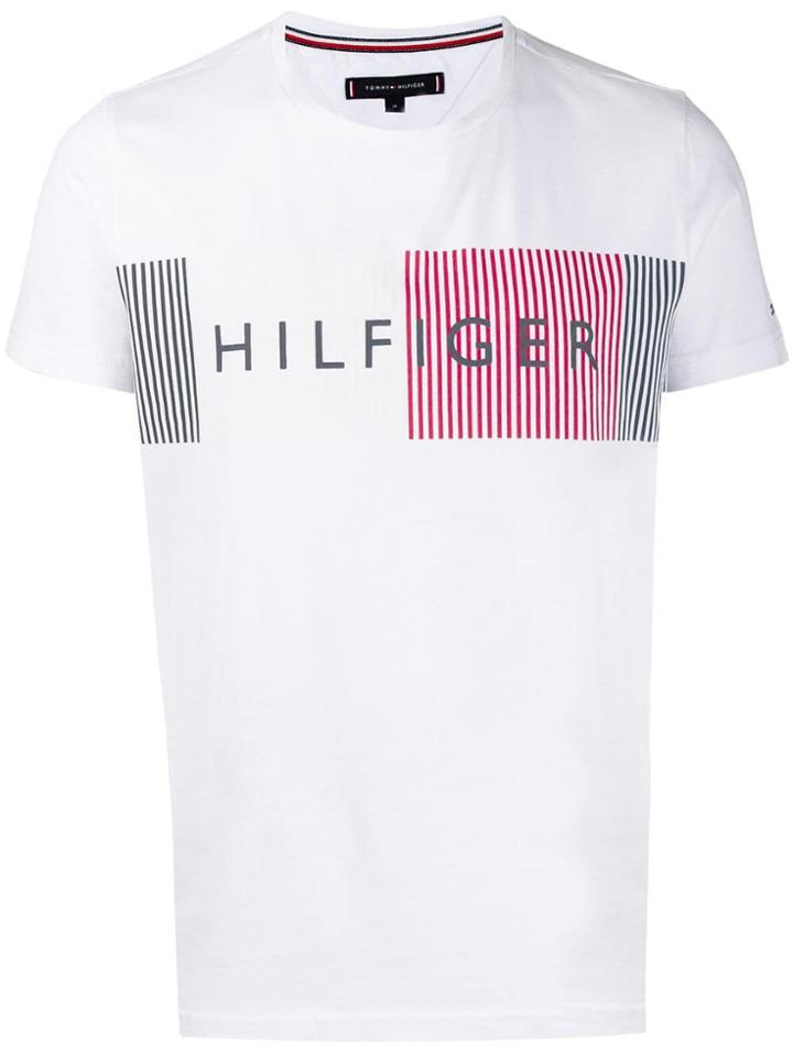 Tommy Hilfiger Striped Logo Print T-shirt - White