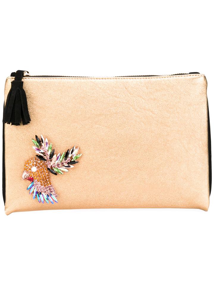 Lisa C Bijoux - Embellished Clutch - Women - Leather/glass/metal - One Size, Nude/neutrals, Leather/glass/metal