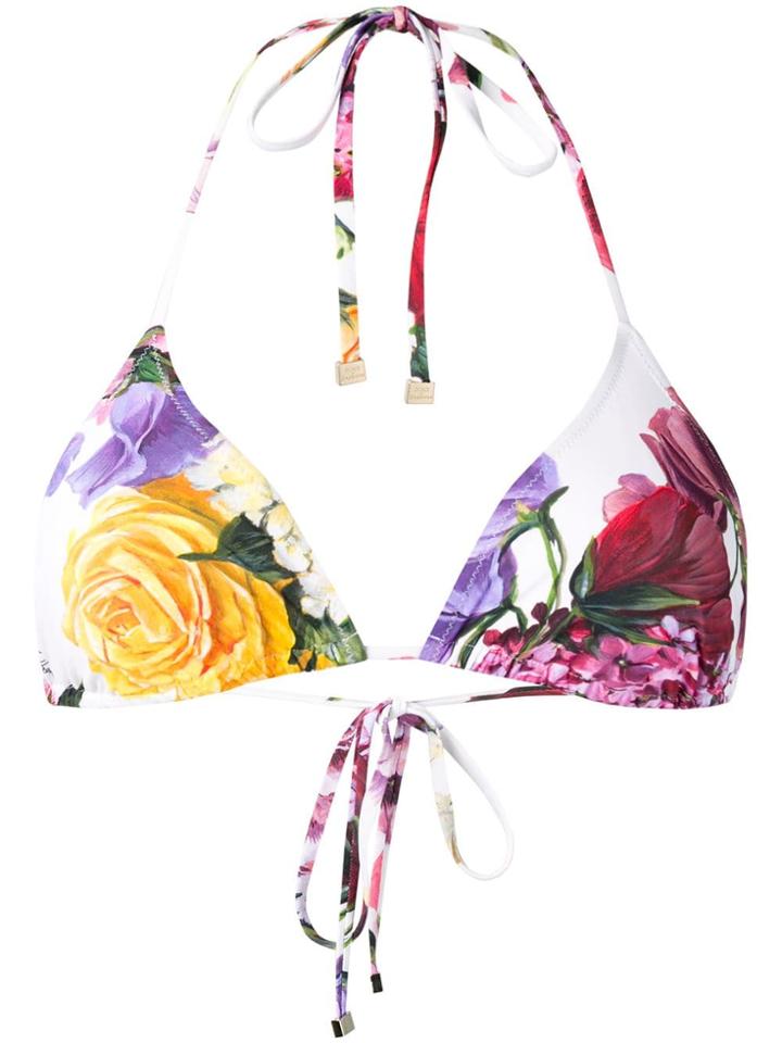 Dolce & Gabbana Floral Print Bikini Top - White