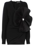 Alessandra Rich Bow Embellished Crepe De Chine Mini Dress - Black