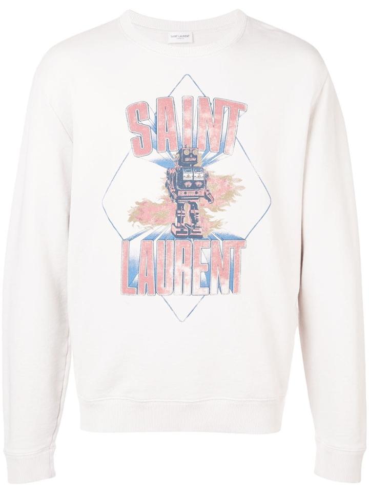 Saint Laurent Robot Logo Print Sweatshirt - White