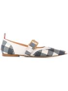Thom Browne Gingham Brogued Long-point Flat - Blue