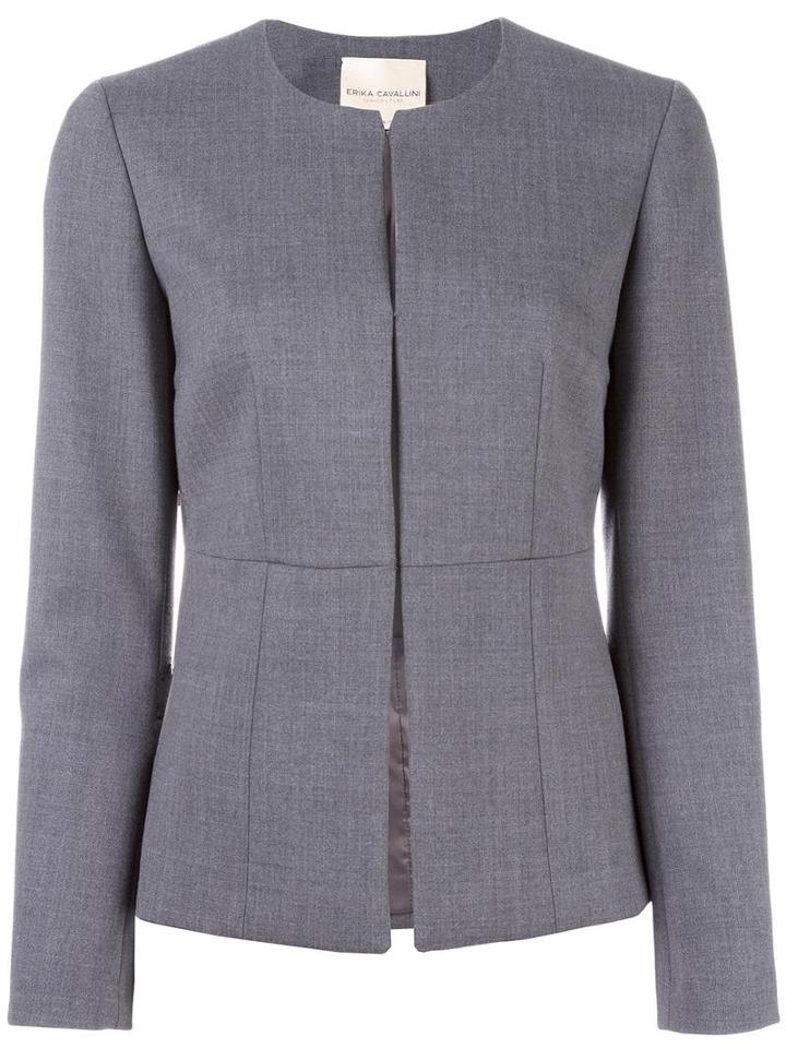 Erika Cavallini Collarless Fitted Jacket, Women's, Size: 42, Grey, Polyester/spandex/elastane/virgin Wool/polyester