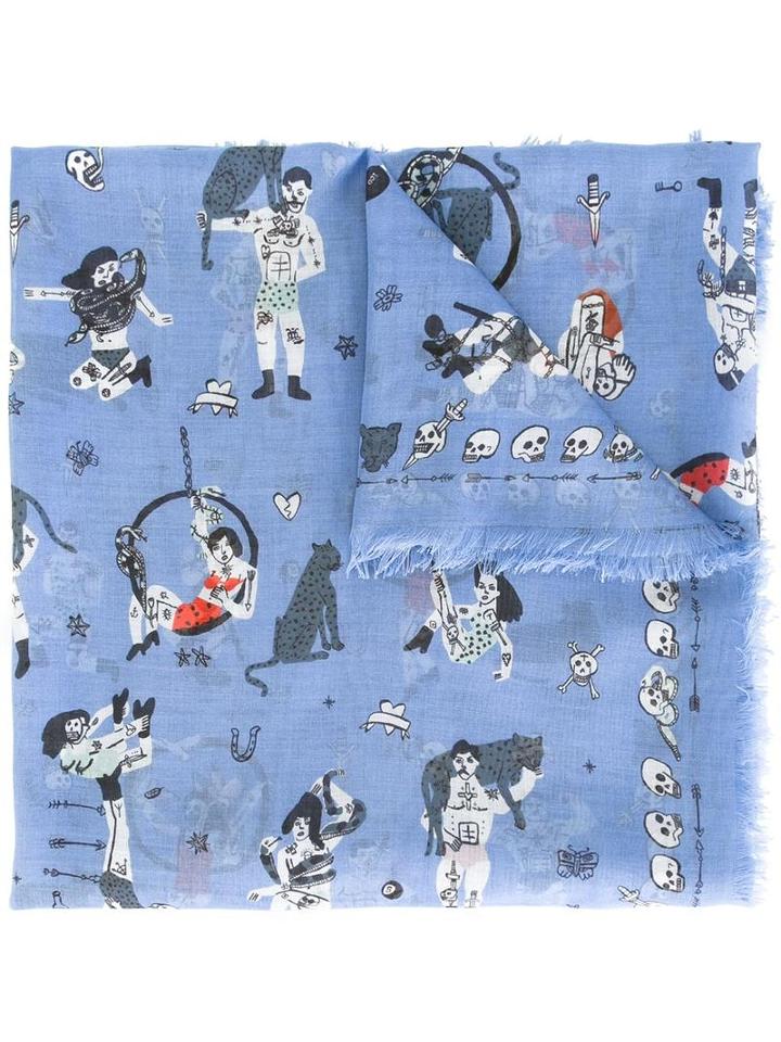 Alexander Mcqueen Voodoo Skull Scarf, Women's, Blue, Silk/modal