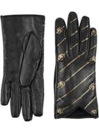 Gucci Leather Gloves With Double G Stripe Print - Black