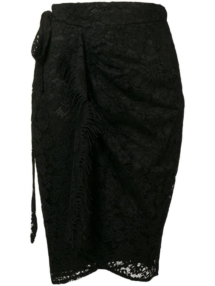 Pinko Rebrodé Fringed Lace Skirt - Black
